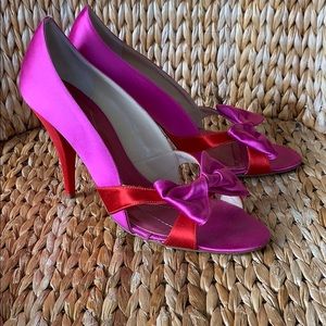 EUC Kate Spade Pink & Red Satin Bow Pumps 9.5M